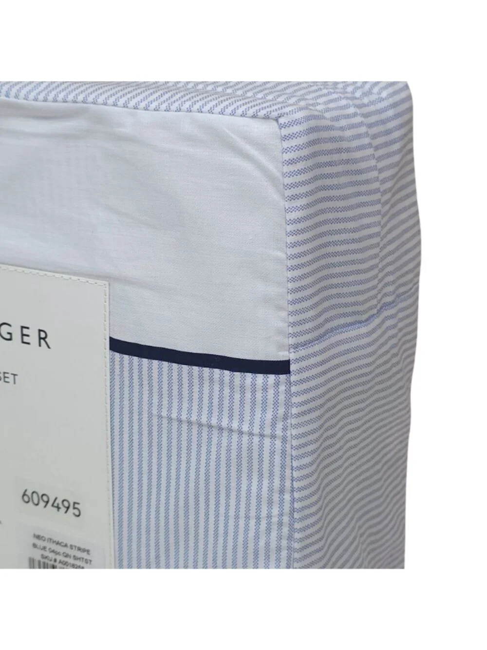 Tommy Hilfiger Decorative Border Queen Sheet Set 100% Cotton Percale Blue